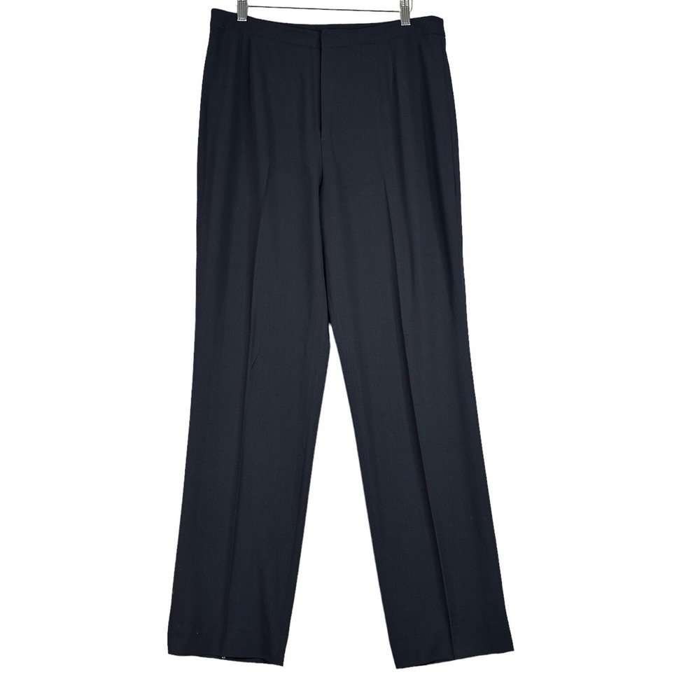Strenesse Gabriele Strehle Wool Pants Womens 14 Black Wide Leg High Rise Luxury